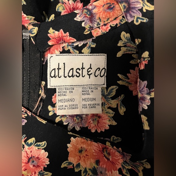 ATLAST & CO. black pink floral vintage 90s dress - Picture 4 of 4